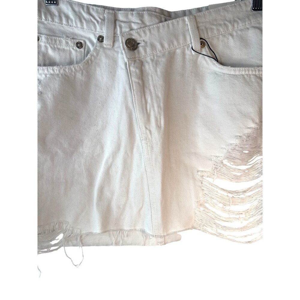 New ZARA White Medium Distressed Denim Mini Skirt Frayed Hem Casual Style - Picture 11 of 12